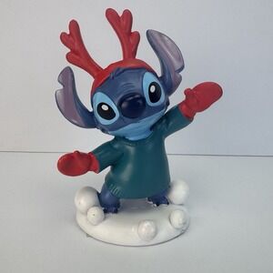 Disney Lilo & Stitch With Reindeer Antlers Christmas 6" Statue Figure Gift Snow